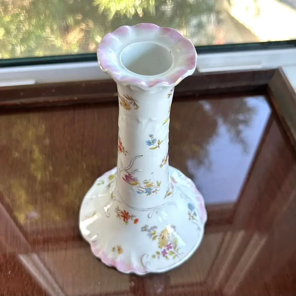 Vintage Floral Candleholder by Carlsbad China, Made in Austria